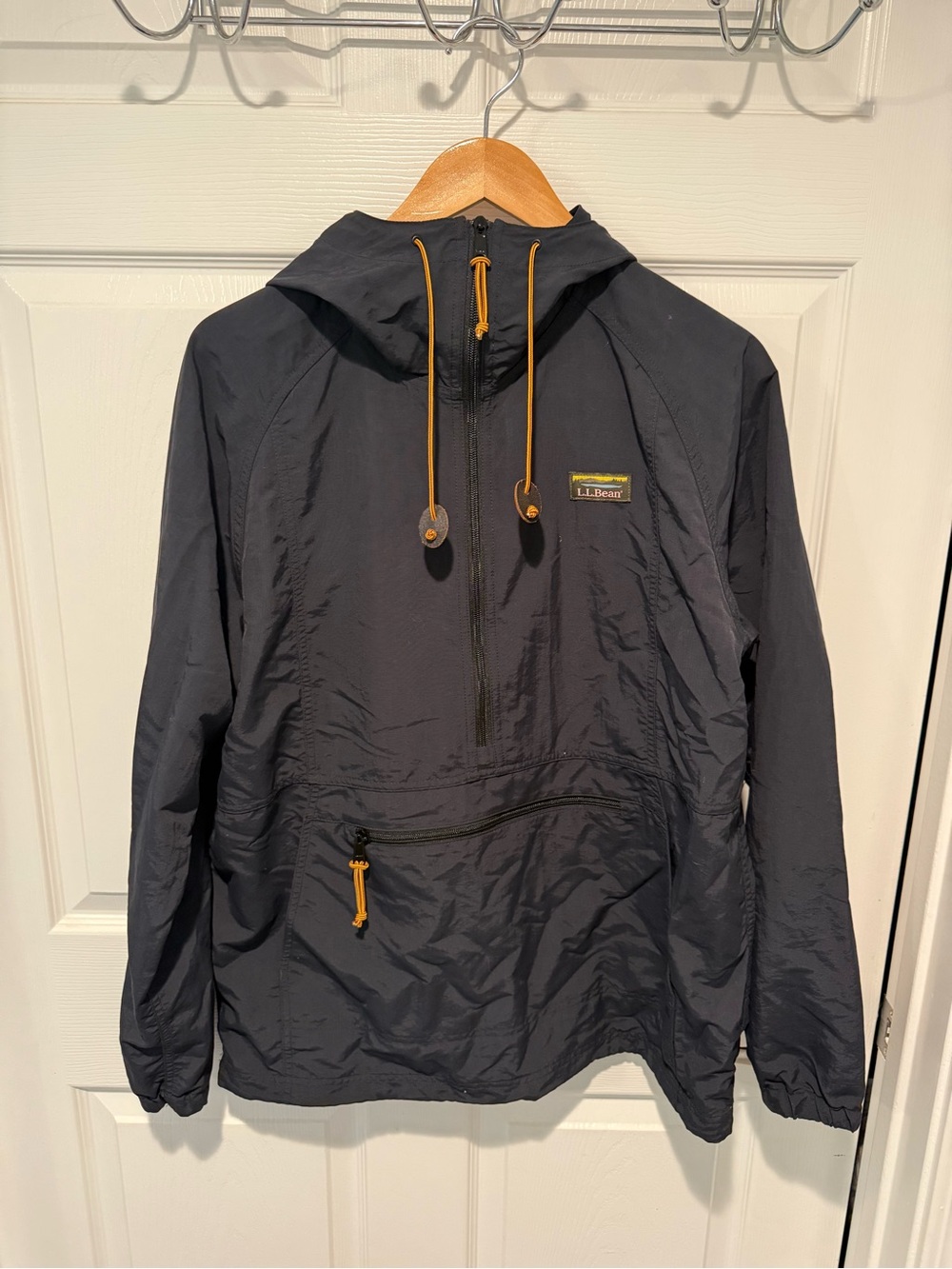 L.L. Bean Navy Pullover Windbreaker with Gold Drawcords